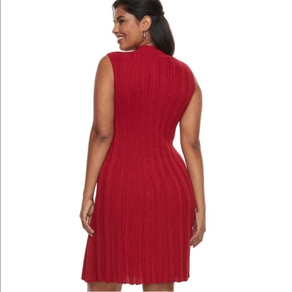 Plus Size 2X Dress Candie's Sleeveless A-Line Sweater red Christmas ribbed party - Picture 2 of 6